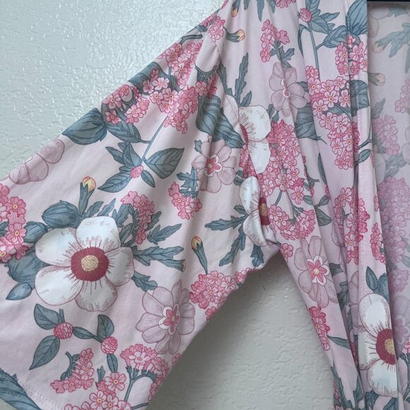 Flora Nikrooz Pink Floral Kimono Robe Ultra Soft Lightweight Lounge Wrap Large - Picture 3 of 13